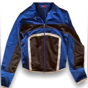 Vintage women Moto style Blue zip sweatshirt top stretch fitted sz M